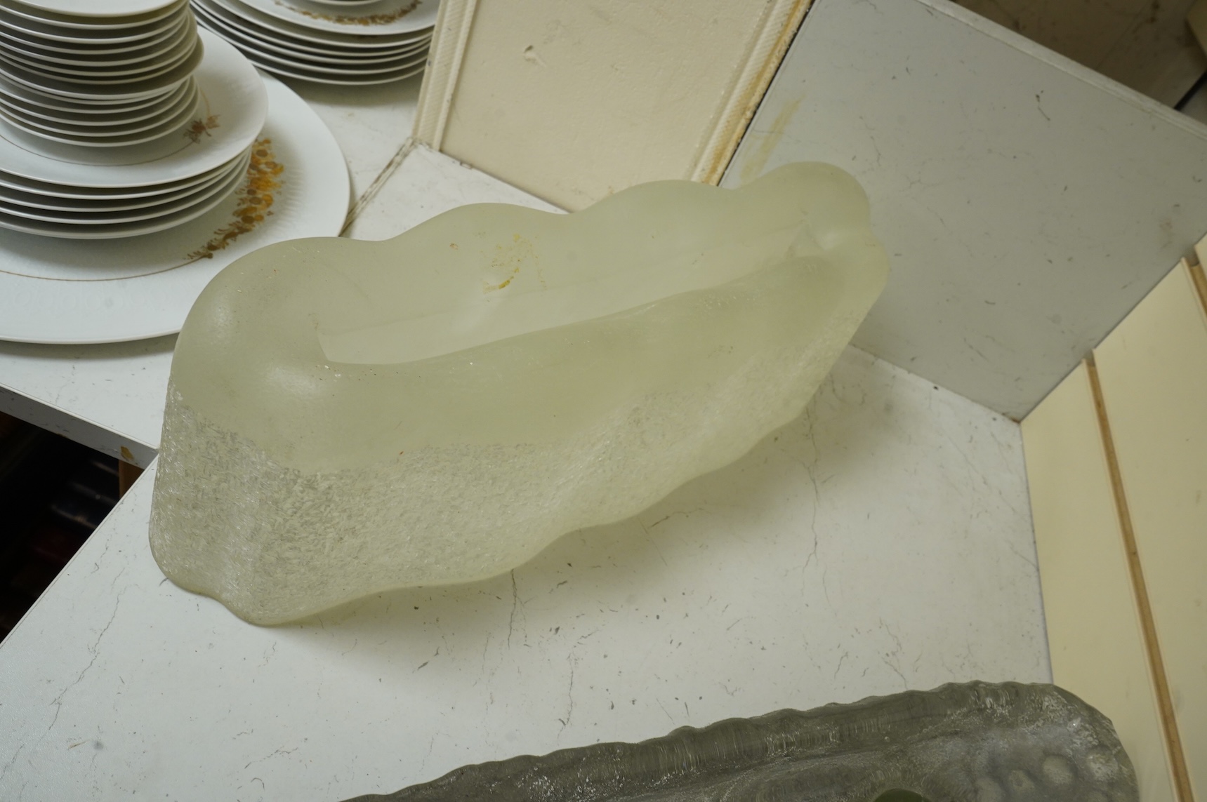 Lene Bodker, Danish glass screen stand and another contemporary sculpture, largest 44cm wide